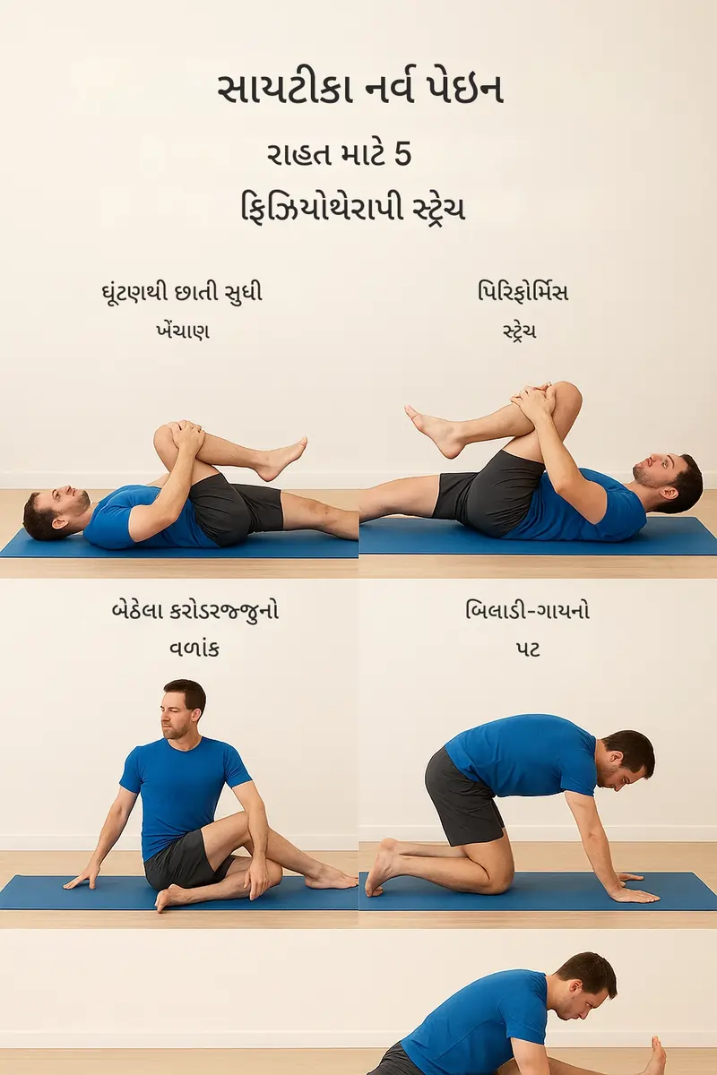 સાયટિકા ની નસના દુખાવા માટે રાહત આપતા 5 ફિઝીયોથેરાપી સ્ટ્રેચ