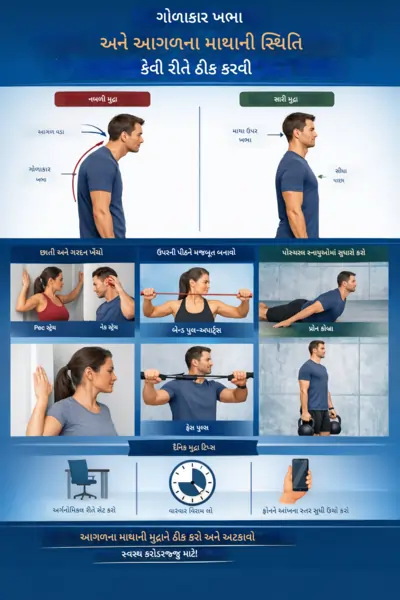 ગોળ ખભા અને આગળ ઝુકેલી ગરદન સુધારવાના સચોટ ઉપાયો અને કસરતો