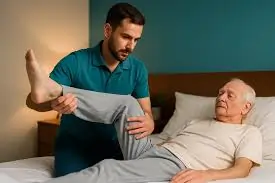 ખાટલામાં લાંબા સમયથી રહેલા વડીલોના હાથ-પગ જકડાઈ ન જાય તે માટે પેસિવ મુવમેન્ટ્સ (Passive Movements).