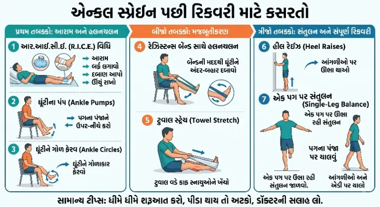 એન્કલ સ્પ્રેઈન પછી કરવા જેવી કસરતો