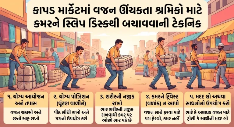 કાપડ માર્કેટમાં વજન ઊંચકતા શ્રમિકો માટે કમરને સ્લિપ ડિસ્કથી બચાવવાની ટેકનિક