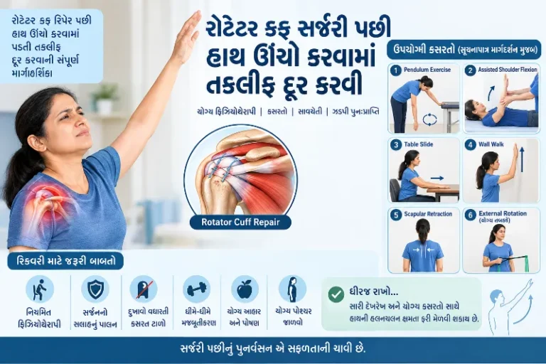 ખભાના ઓપરેશન (Rotator Cuff Repair) પછી હાથ ઊંચો કરવામાં પડતી તકલીફ દૂર કરવી સંપૂર્ણ માર્ગદર્શિકા