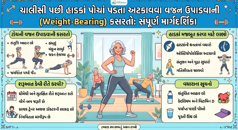 ચાલીસી પછી હાડકાં પોચાં પડતા અટકાવવા વજન ઉપાડવાની (Weight-Bearing) કસરતો સંપૂર્ણ માર્ગદર્શિકા