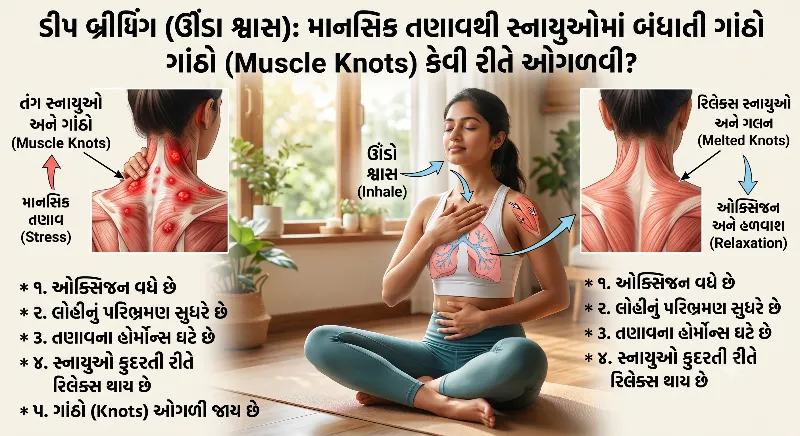 ડીપ બ્રીધિંગ (ઊંડા શ્વાસ) માનસિક તણાવથી સ્નાયુઓમાં બંધાતી ગાંઠો (Muscle Knots) કેવી રીતે ઓગાળવી