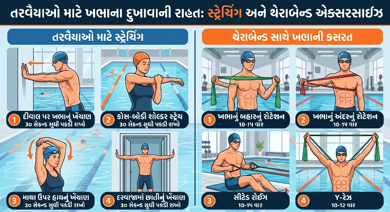 તરવૈયાઓ (Swimmers) ના ખભામાં થતા દુખાવા માટે સ્ટ્રેચિંગ અને થેરાબેન્ડ એક્સરસાઇઝ