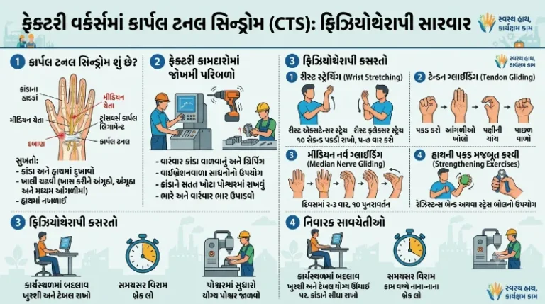 ફેક્ટરી વર્કર્સમાં મશીન ચલાવતી વખતે કાંડામાં થતા કાર્પલ ટનલ સિન્ડ્રોમની ફિઝિયોથેરાપી