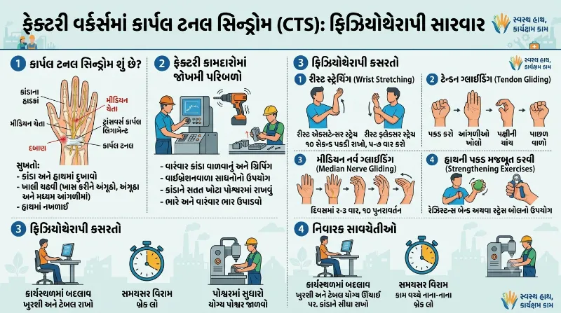 ફેક્ટરી વર્કર્સમાં મશીન ચલાવતી વખતે કાંડામાં થતા કાર્પલ ટનલ સિન્ડ્રોમની ફિઝિયોથેરાપી