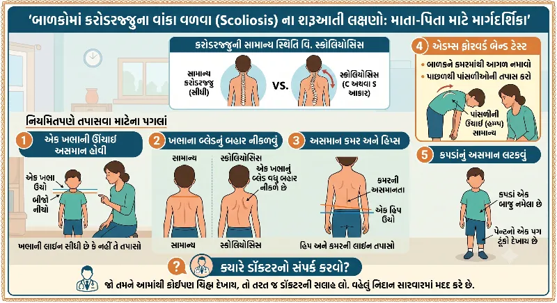 બાળકોમાં કરોડરજ્જુના વાંકા વળવા (Scoliosis) ના શરૂઆતી લક્ષણો માતા-પિતાએ કઈ રીતે પારખવા