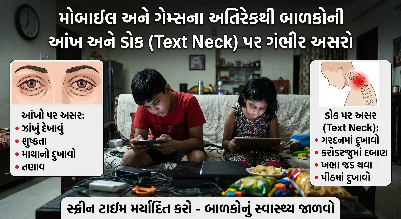 મોબાઈલ અને ગેમ્સના અતિરેકથી બાળકોની આંખ અને ડોક (Text Neck) ની થતી ખરાબ દશા