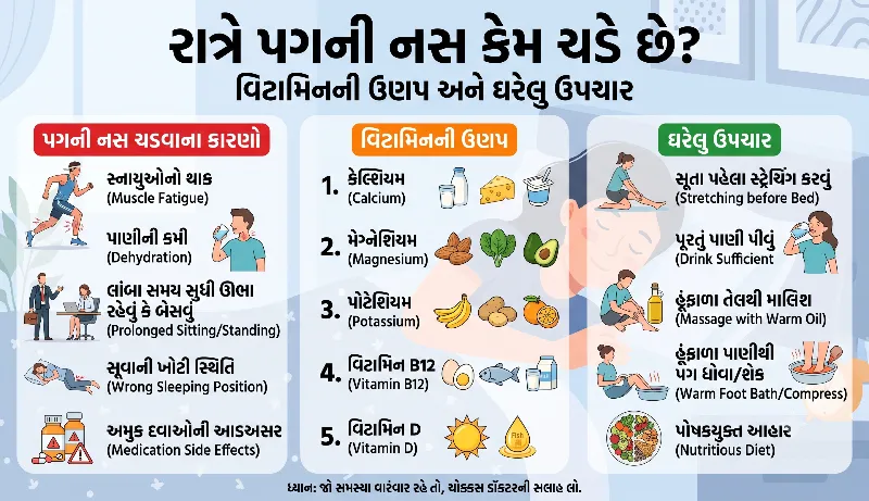 રાત્રે પગની નસ કેમ ચડે છે વિટામિનની ઉણપ અને ઘરેલુ ઉપચાર