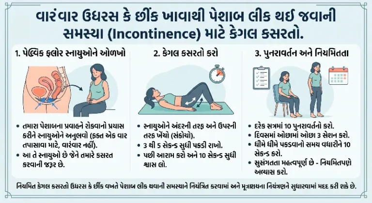 વારંવાર ઉધરસ કે છીંક આવવાથી પેશાબ લીક થઈ જવાની સમસ્યા માટે કેગલ કસરતો સંપૂર્ણ માર્ગદર્શિકા