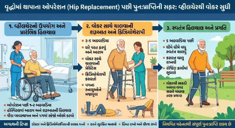 વૃદ્ધોમાં થાપાના ઓપરેશન (Hip Replacement) પછી વ્હીલચેરથી વોકર સુધીની સફર