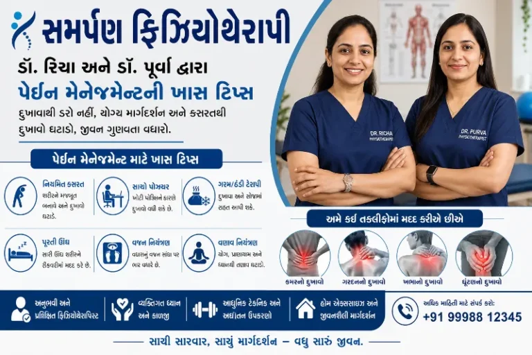 સમર્પણ ફિઝિયોથેરાપી ડૉ. રિચા અને ડૉ. પૂર્વા દ્વારા અપાયેલી પેઇન મેનેજમેન્ટની ખાસ ટિપ્સ