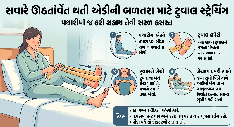 સવારે ઊઠતાંવેંત થતી એડીની બળતરા માટે પથારીમાં જ કરી શકાય તેવી ટુવાલ સ્ટ્રેચિંગ (Towel Stretch)