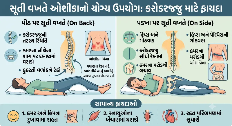 સૂતી વખતે ઘૂંટણ કે કમર નીચે ઓશીકું રાખવાથી કરોડરજ્જુને થતા ફાયદા