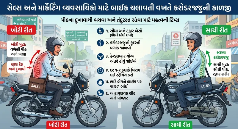 સેલ્સ અને માર્કેટિંગ કરતા લોકો માટે બાઈક ચલાવતી વખતે કરોડરજ્જુની કાળજી