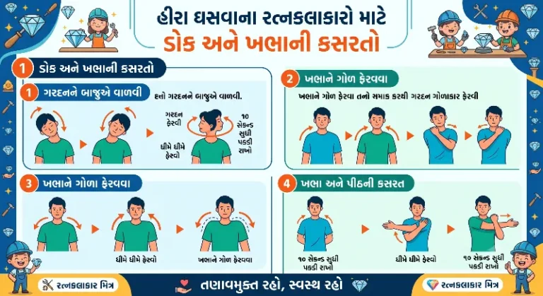 હીરા ઘસવાના વ્યવસાય સાથે જોડાયેલા રત્નકલાકારો માટે ડોક અને ખભાની કસરતો