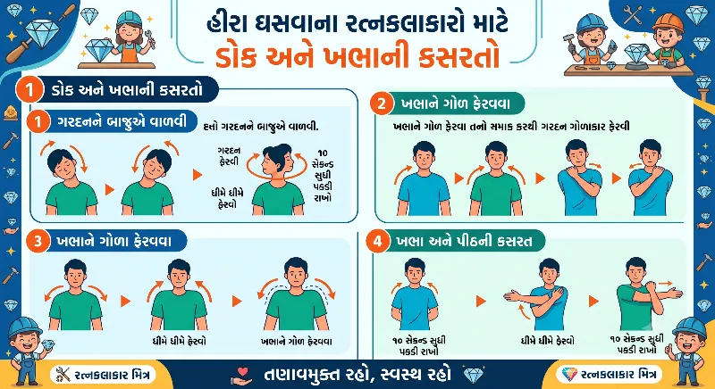 હીરા ઘસવાના વ્યવસાય સાથે જોડાયેલા રત્નકલાકારો માટે ડોક અને ખભાની કસરતો